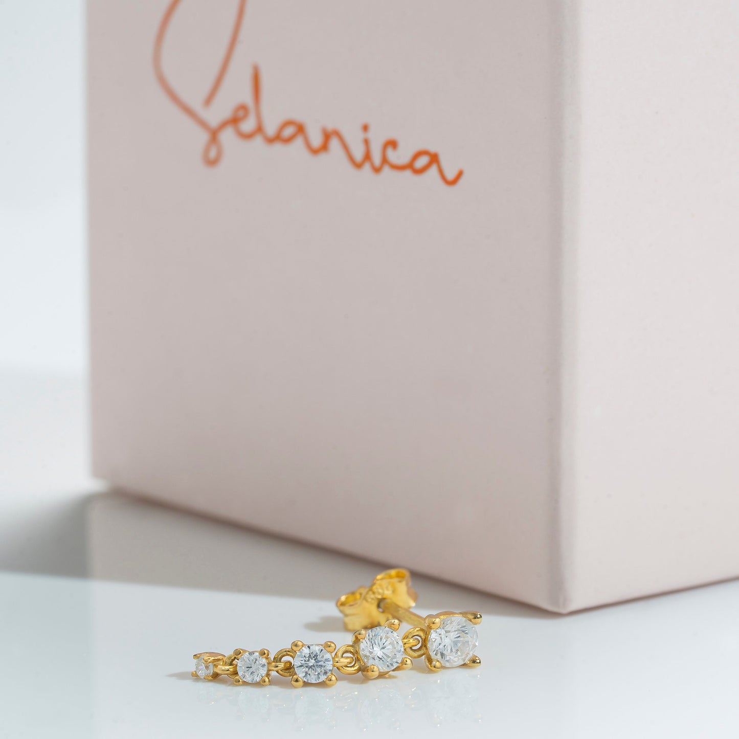 Solid Gold Dainty Cluster Earrings, Real Gold Premium Moissanite Pair of Earrings, Unique Design For Her, Handmade Fine Jewelry By Selanica
