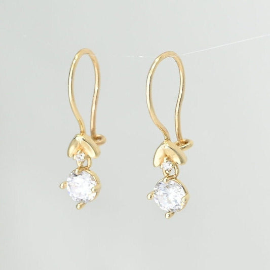 Solid Gold Dainty Drop Earrings, Real Gold Premium Pair of Earrings For Her, Handmade Fine Jewelry By Selanica