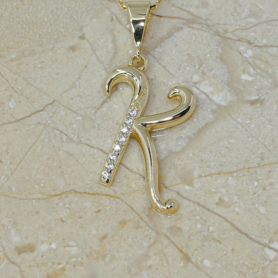 14K Solid Gold Letter S Moissanite Necklace