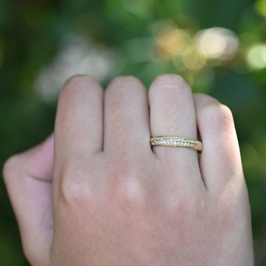 14k Solid Gold Moissanite Pave Band Ring / Unique Design Real Gold Pave Band Ring for Her / Handmade Fine Jewelry By Selanica