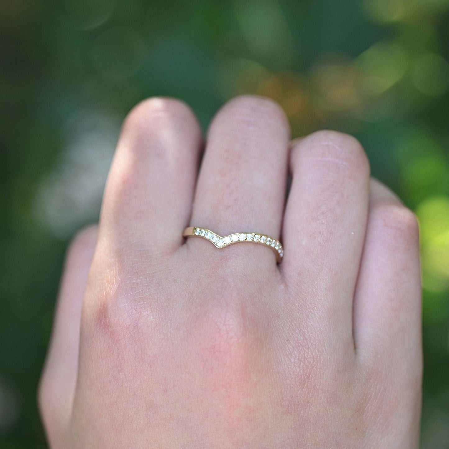 14k Solid Gold Pave Band Ring / Real Gold Curved Band Moissanite Ring / Curve Pave Band Ring / Handmade Fine Jewelry By Selanica