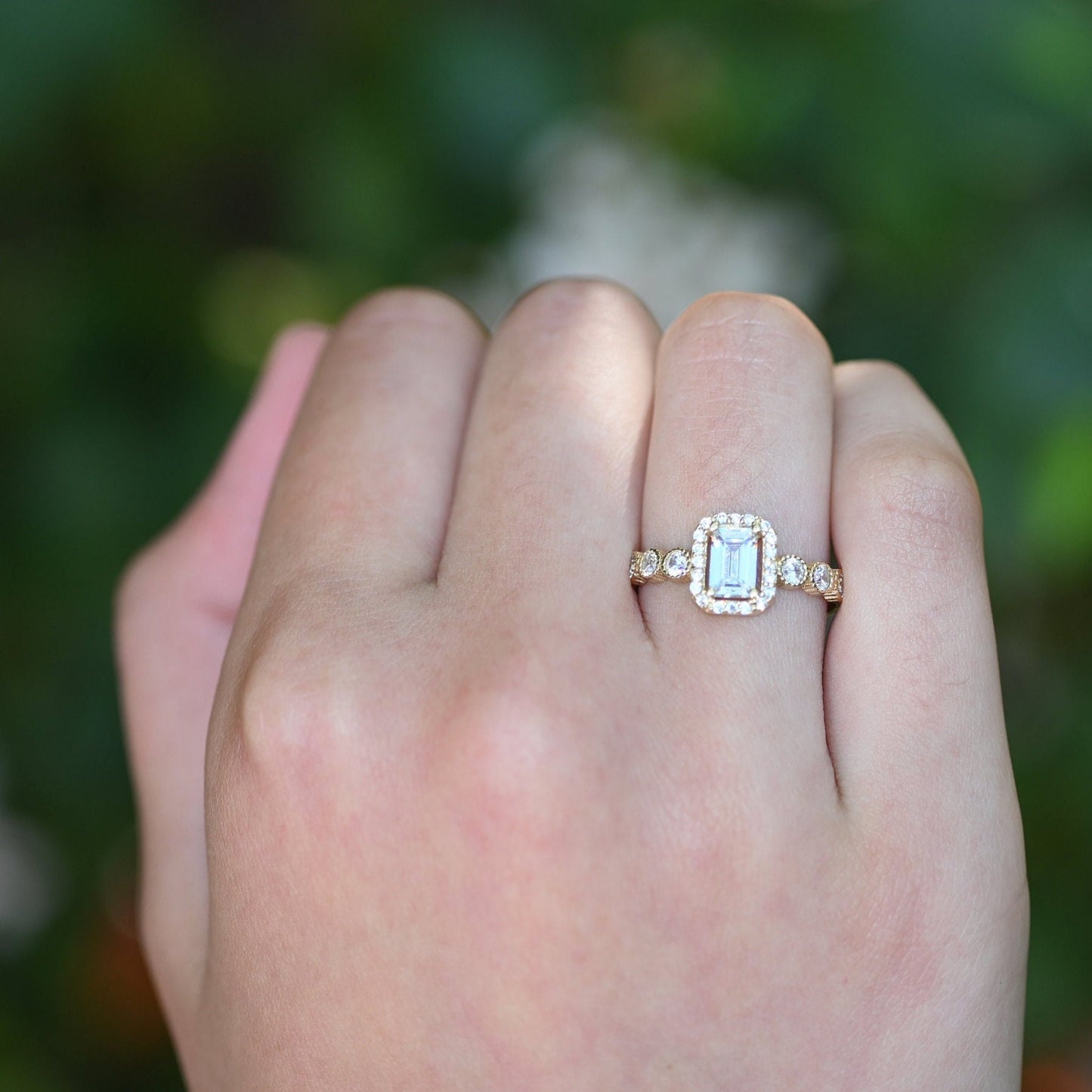 14k Solid Gold Baguette Ring / Real Gold Baguette Ring For Her / Unique Art Deco Design Ring / Handmade Fine Jewelry By Selanica