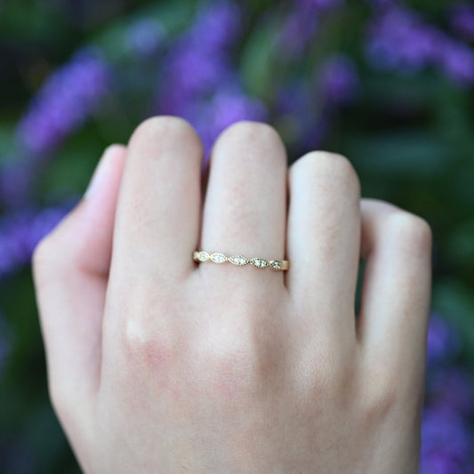 14k Solid Gold Art Deco Ring, Art Deco Real Gold Stackable Moissanite Band, Premium Ring For Her, Handmade Fine Jewelry By Selanica