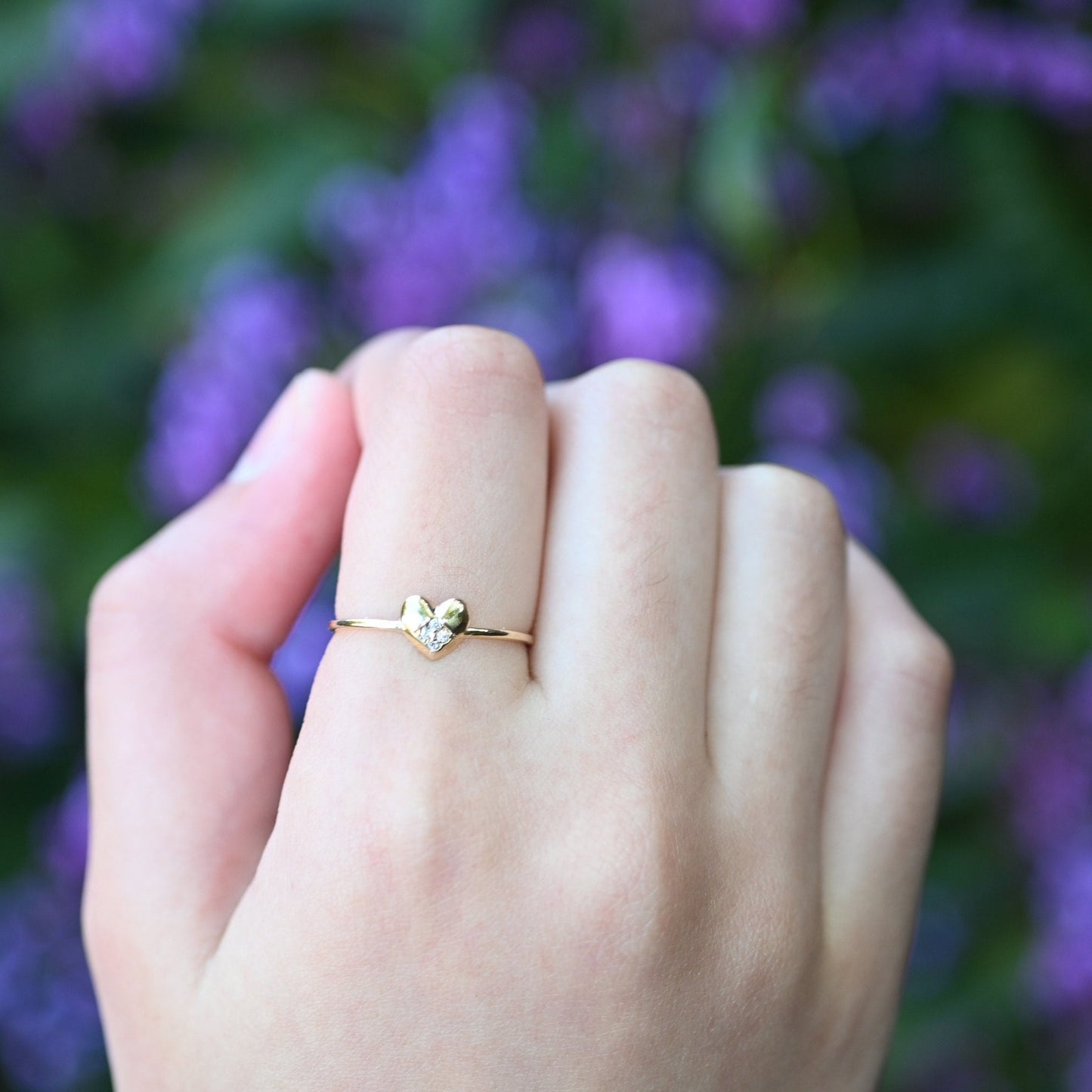 Minimalist Heart Ring, 14k Solid Gold, Stackable Heart Ring, Dainty Love Band, Unique Design Ring For Her, Handmade Fine Jewelry By Selanica