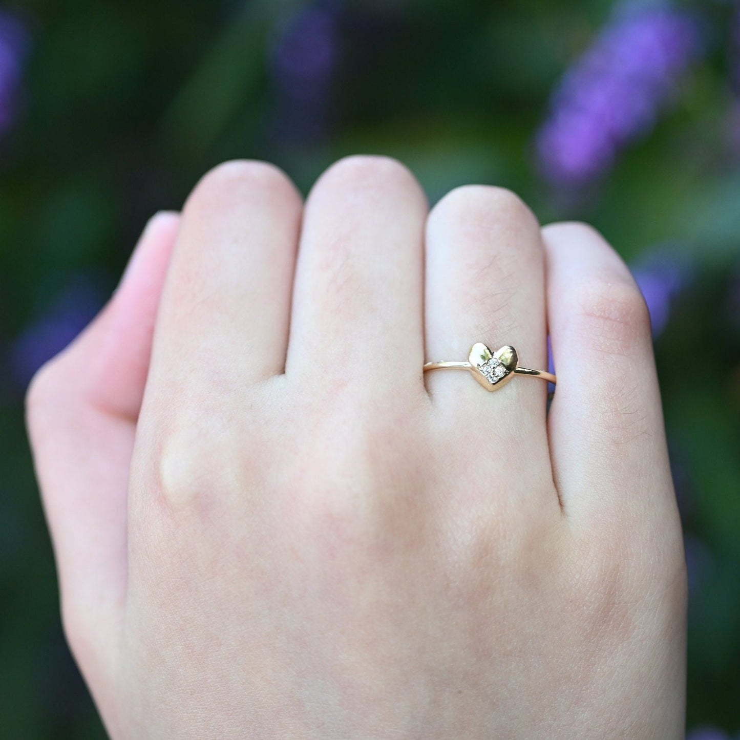 Minimalist Heart Ring, 14k Solid Gold, Stackable Heart Ring, Dainty Love Band, Unique Design Ring For Her, Handmade Fine Jewelry By Selanica