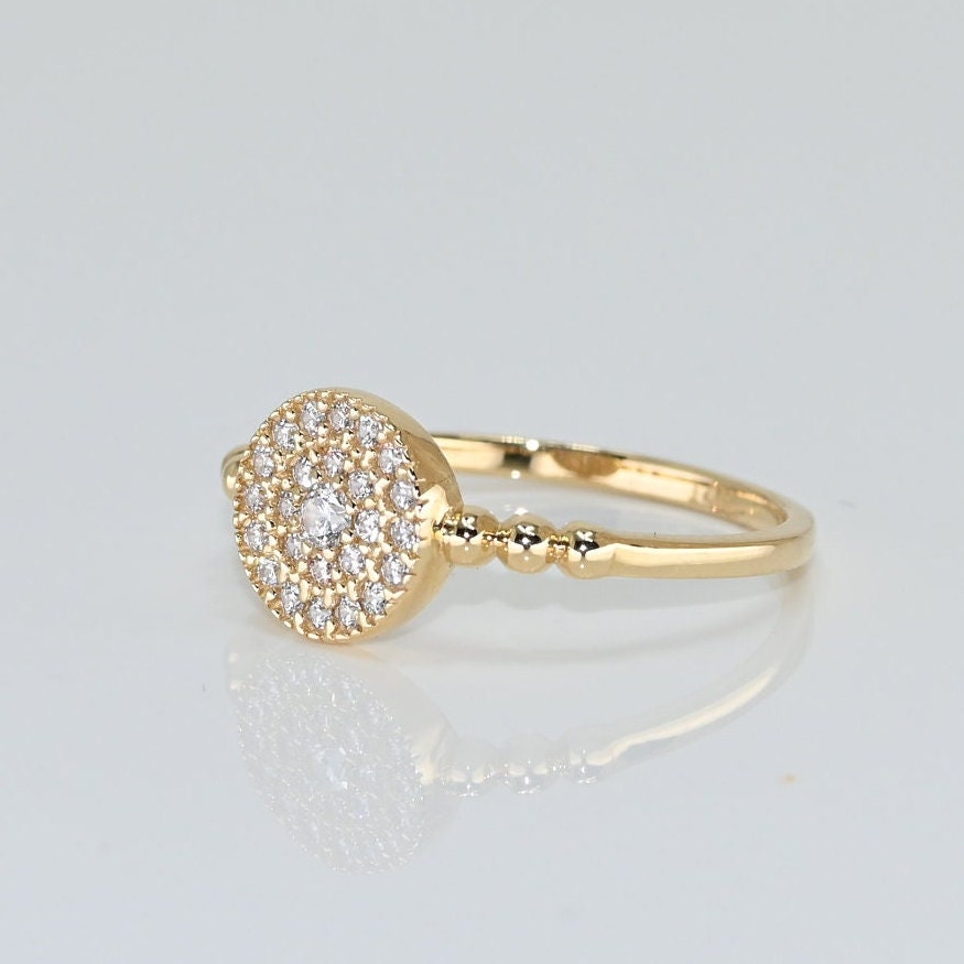 14k Solid Gold Round Ring, Premium Real Gold Ring, D Color VS/SI Clarity Moissanites, Handmade Fine Jewelry By Selanica