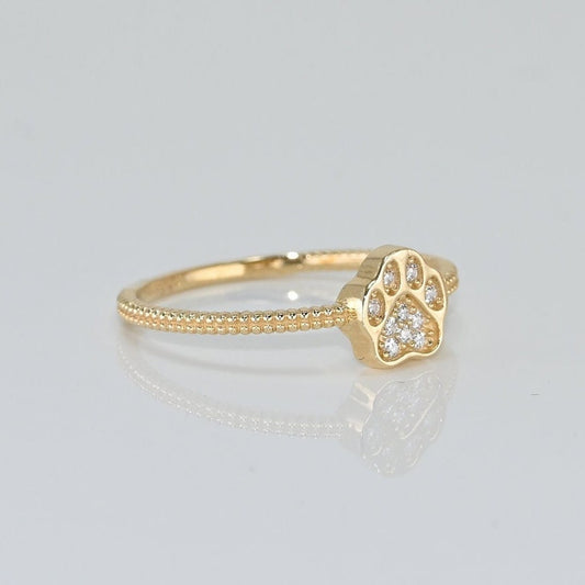 14k Solid Gold Paw Ring / Unique Design Real Gold Dog, Cat Paw Ring / Handmade Fine Jewelry By Selanica