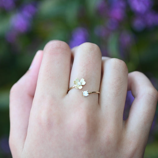 14k Solid Gold Dainty Blossom Ring / Real Gold Open Band Floral Ring / Unique Cherry Blossom Ring / Handmade Fine Jewelry By Selanica