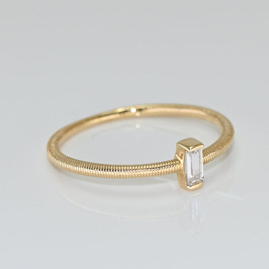 14k Solid Gold Dainty Baguette Ring / Real Gold Stackable Dainty Baguette Band For Her / Handmade Fine Jewelry By Selanica