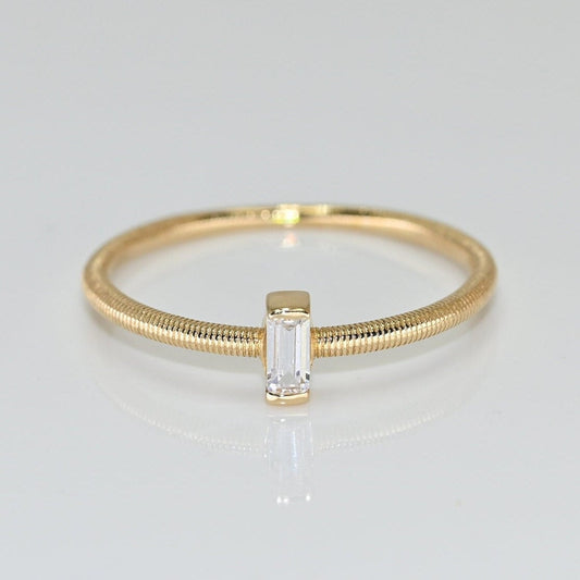 14k Solid Gold Dainty Baguette Ring / Real Gold Stackable Dainty Baguette Band For Her / Handmade Fine Jewelry By Selanica