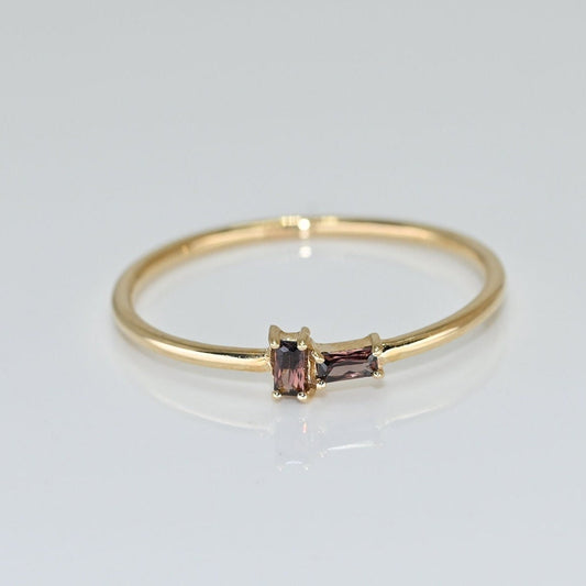 14k Solid Gold Dainty Alexandrite Baguette Ring / Real Gold Dainty Alexandrite Ring For Her / Handmade Fine Jewelry By Selanica