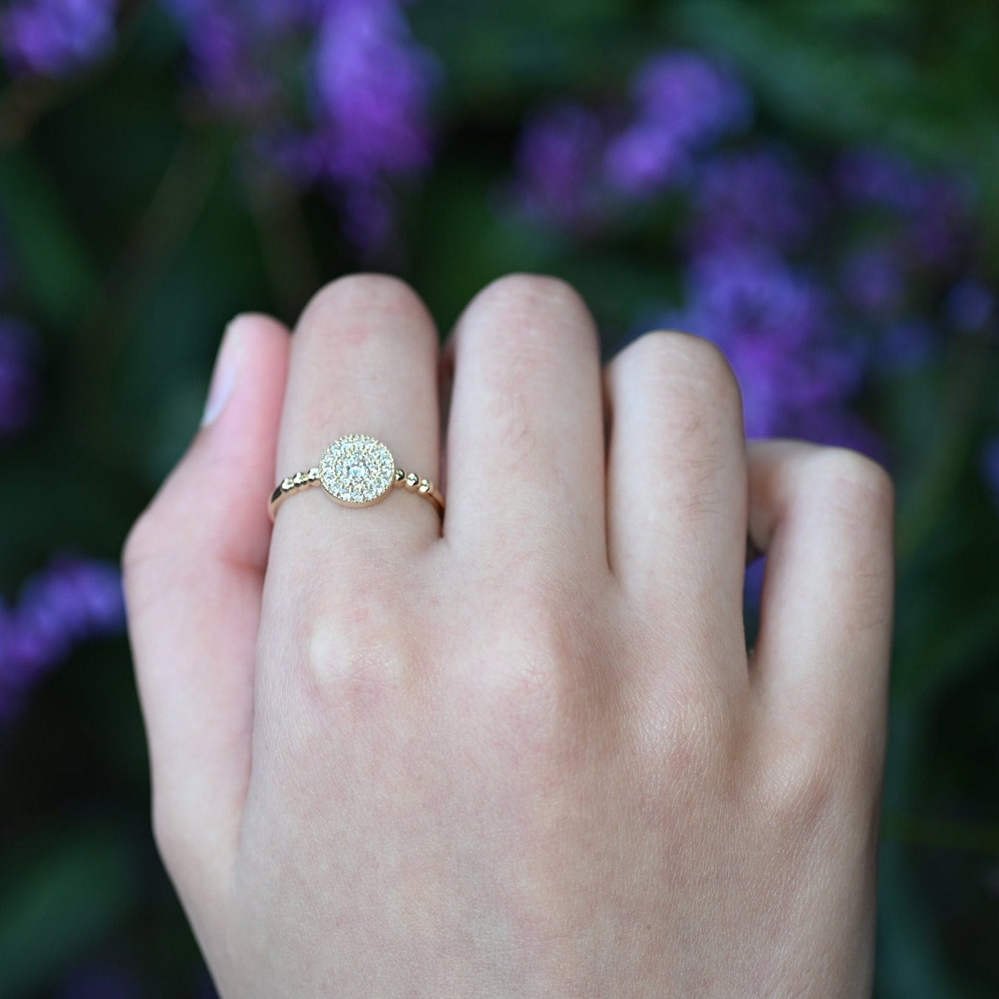 14k Solid Gold Round Ring, Premium Real Gold Ring, D Color VS/SI Clarity Moissanites, Handmade Fine Jewelry By Selanica