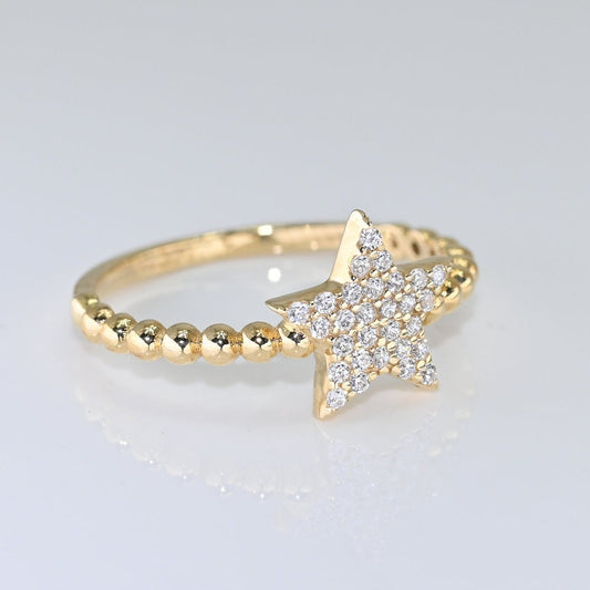 14k Solid Gold Star Multi Stone Ring / Real Gold Moissanite Star Ring / Celestial Ring For Her / Handmade Fine Jewelry By Selanica