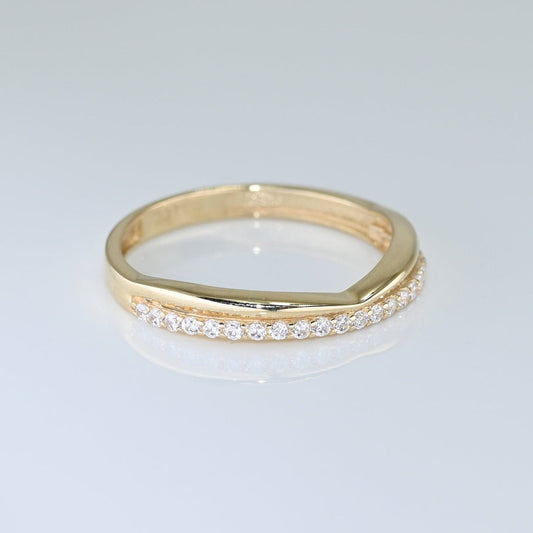 14k Solid Gold Curve Ring / Real Gold Pave Moissanite Band / Curved Band Ring For Her / Handmade Fine Jewelry By Selanica