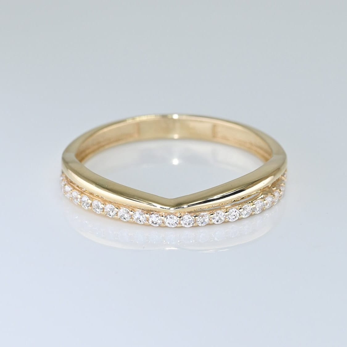 14k Solid Gold Curve Ring / Real Gold Pave Moissanite Band / Curved Band Ring For Her / Handmade Fine Jewelry By Selanica