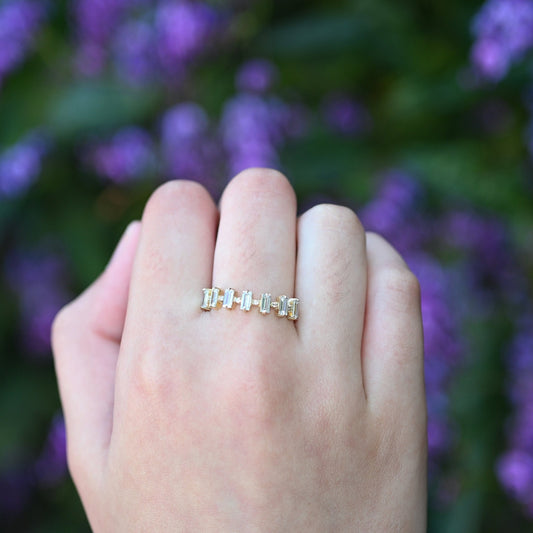 14k Solid Gold Seven Stone Baguette Ring / Real Gold 7 Stone Baguette Ring For Her / Handmade Fine Jewelry By Selanica