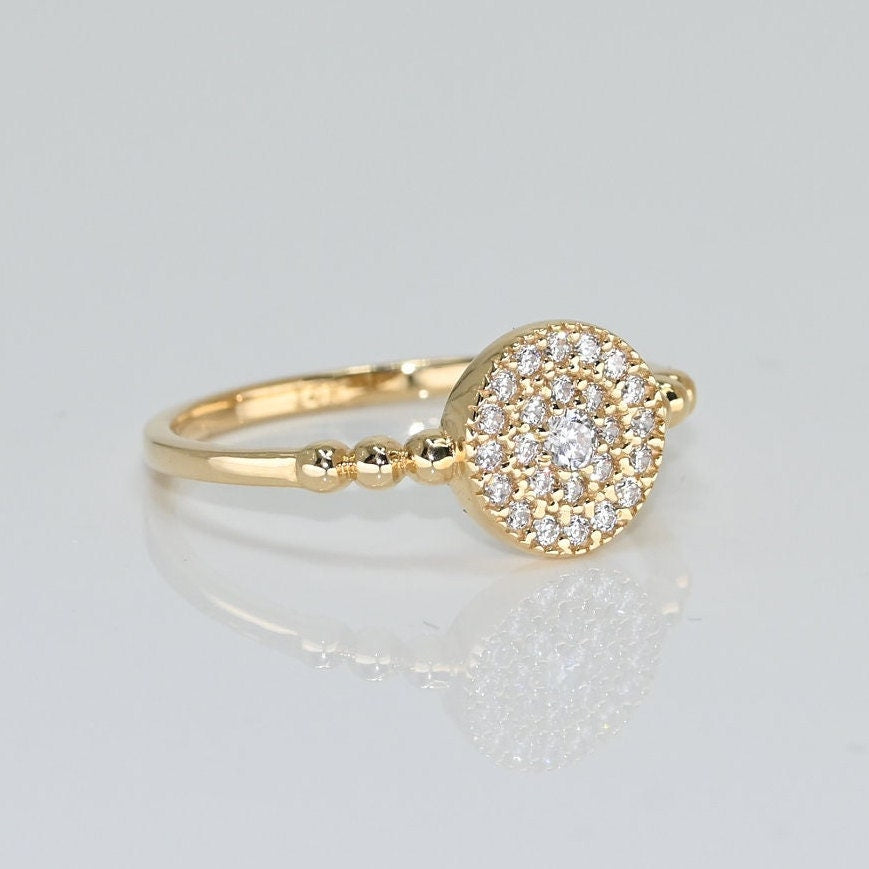 14k Solid Gold Round Ring, Premium Real Gold Ring, D Color VS/SI Clarity Moissanites, Handmade Fine Jewelry By Selanica