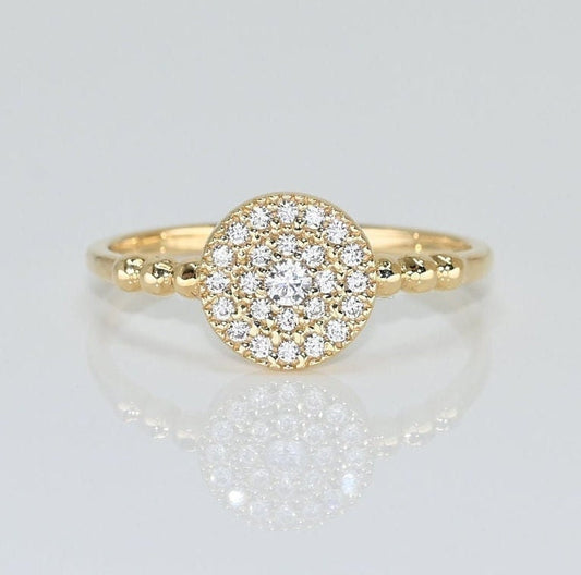 14k Solid Gold Round Ring, Premium Real Gold Ring, D Color VS/SI Clarity Moissanites, Handmade Fine Jewelry By Selanica