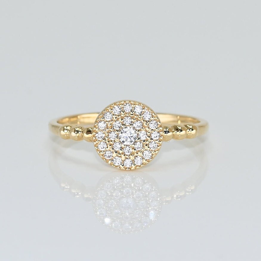 14k Solid Gold Round Ring, Premium Real Gold Ring, D Color VS/SI Clarity Moissanites, Handmade Fine Jewelry By Selanica