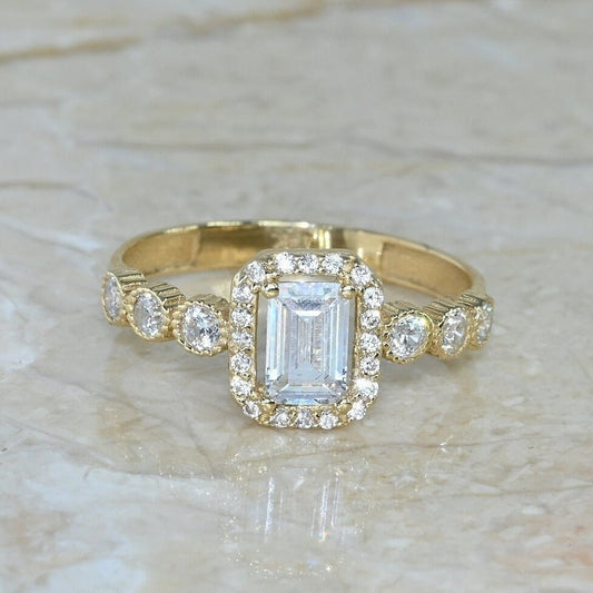 14k Solid Gold Moissanite Baguette Ring / Unique Design Real Gold Baguette Ring For Her /  Handmade Fine Jewelry By Selanica