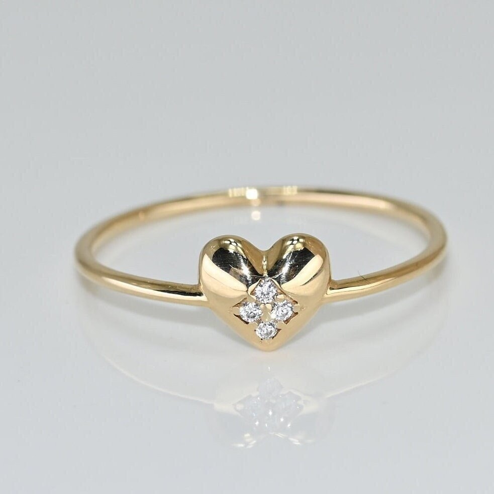 Minimalist Heart Ring, 14k Solid Gold, Stackable Heart Ring, Dainty Love Band, Unique Design Ring For Her, Handmade Fine Jewelry By Selanica