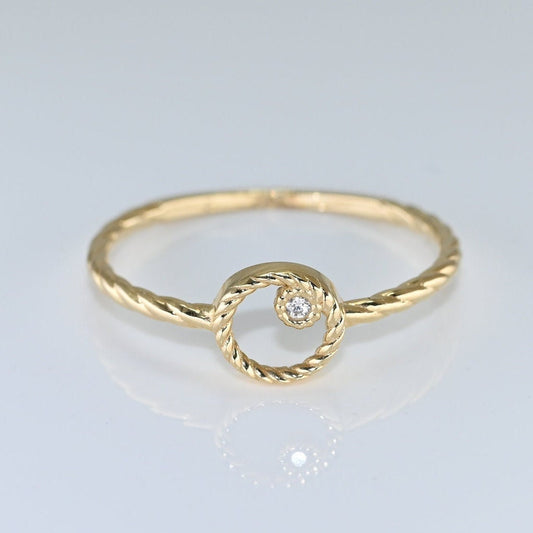 14k Solid Gold Dainty Round Ring / Real Gold Open Circle Ring / Stackable Minimalist Ring For Her / Handmade Fine Jewelry By Selanica