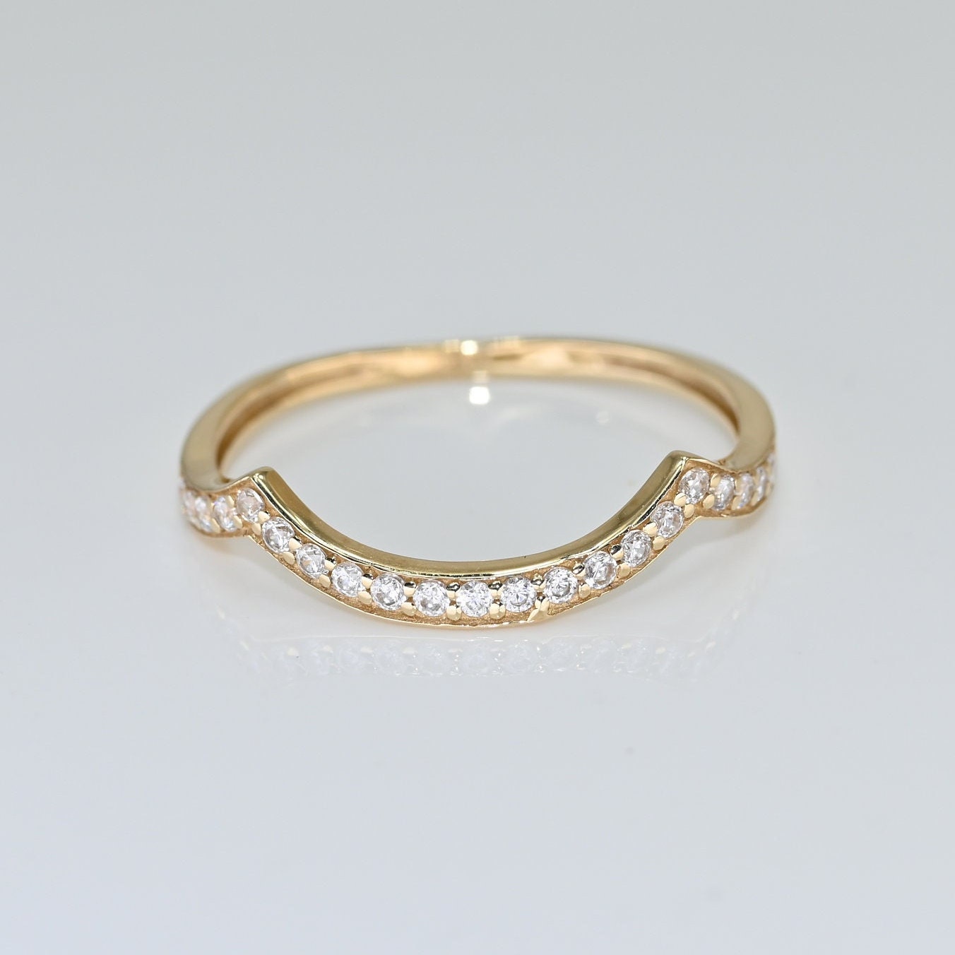 14k Solid Gold Pave Band Ring / Real Gold Curved Band Moissanite Ring / Curve Pave Band Ring / Handmade Fine Jewelry By Selanica