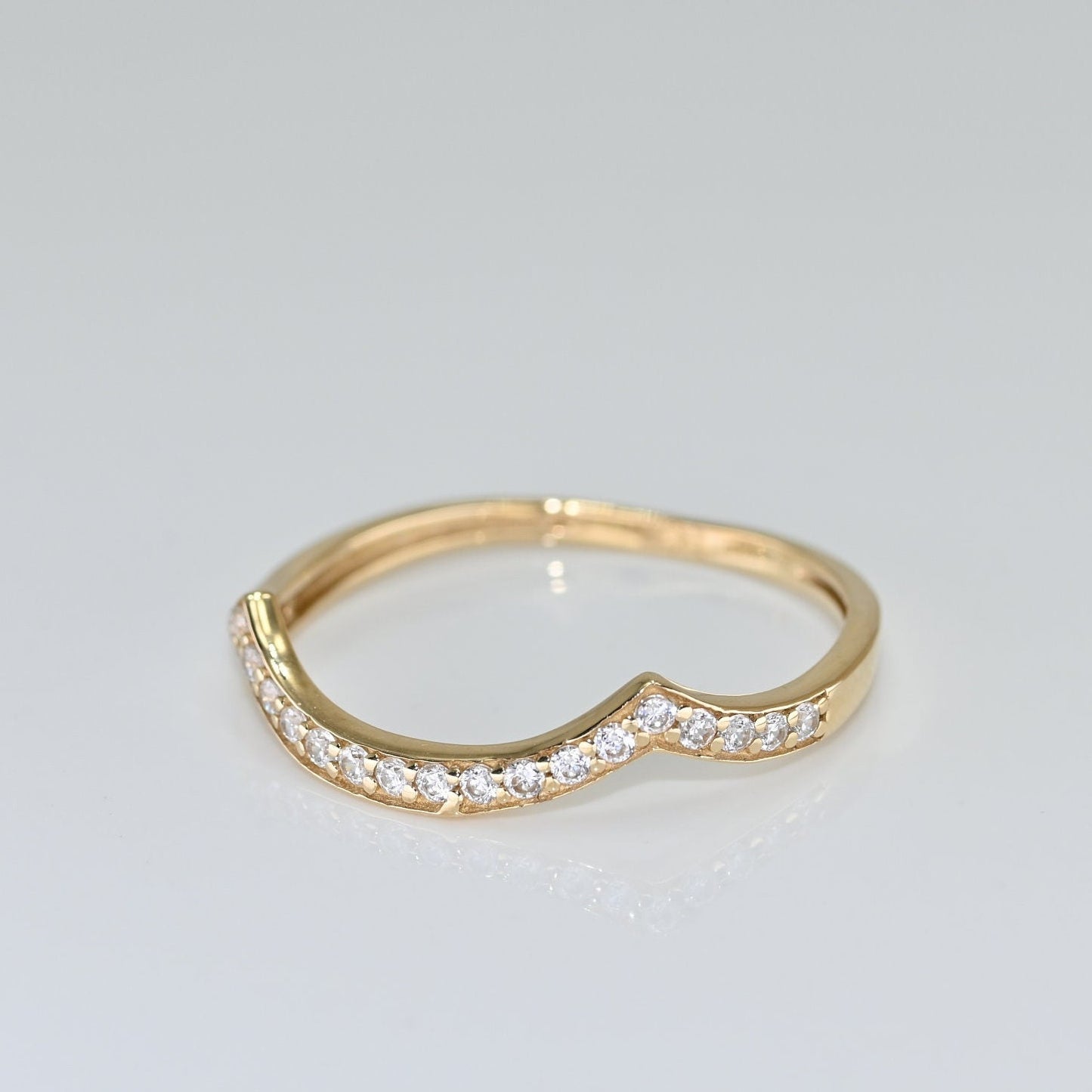 14k Solid Gold Pave Band Ring / Real Gold Curved Band Moissanite Ring / Curve Pave Band Ring / Handmade Fine Jewelry By Selanica