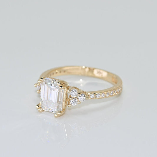 14k Solid Gold Emerald Cut Baguette Ring / Real Gold Pave Band Ring / Unique Design Ring For Her / Handmade Fine Jewelry By Selanica