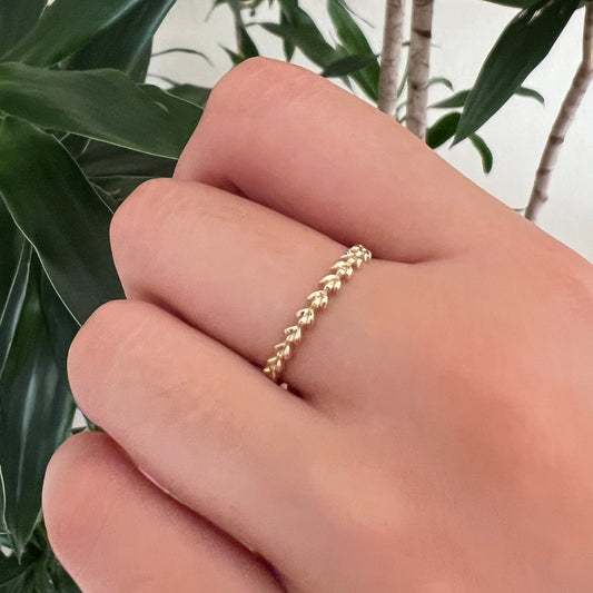 14k Solid Gold Stackable Leaf Ring, Real Gold Dainty Leaf Ring,  Minimalist Vine Leaf Band, Handmade Fine Jewelry By Selanica