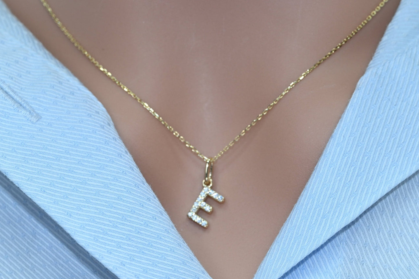 14k Solid Gold Dainty Letter Necklace, Real Gold Initial Necklace, Minimalist Alphabet Necklace For Her, Handmade Fine Jewelry By Selanica