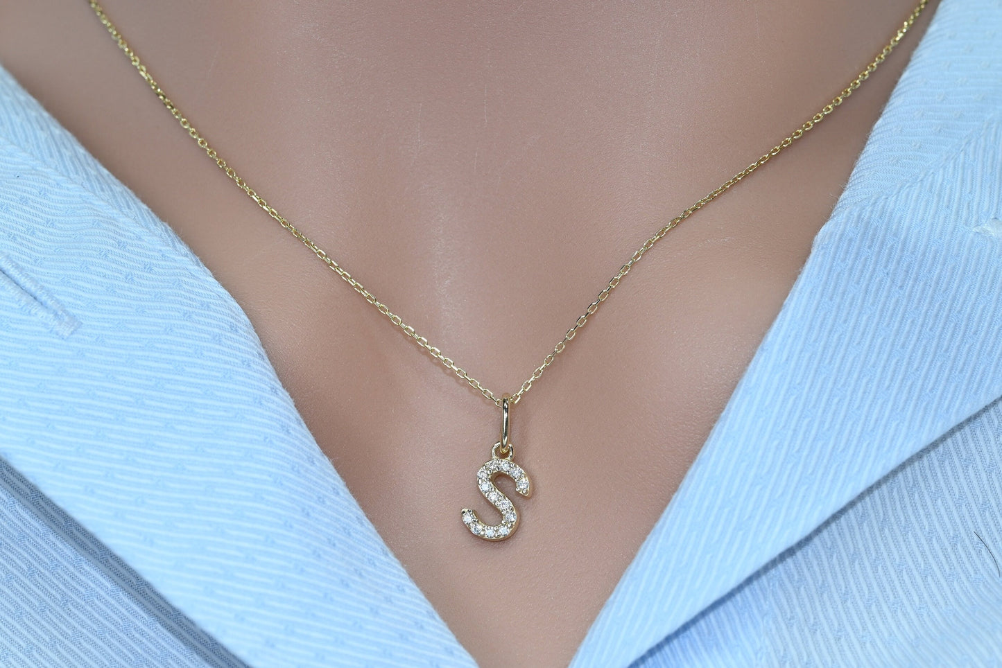 14k Solid Gold Dainty Letter Necklace, Real Gold Initial Necklace, Minimalist Alphabet Necklace For Her, Handmade Fine Jewelry By Selanica