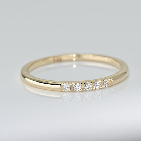 14k Solid Gold Dainty Pave Band Ring, Real Gold Stackable Premium Ring, Unique Design Band For Her, Handmade Fine Jewelry By Selanica