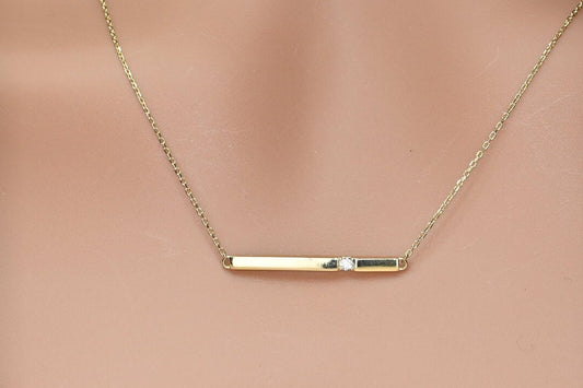 Solid Gold Dainty Bar Necklace, Real Gold Elegant Bar Pendant, 14k Premium Necklace For Her, Handmade Fine Jewelry by Selanica