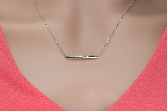 Solid Gold Dainty Bar Necklace, Real Gold Elegant Bar Pendant, 14k Premium Necklace For Her, Handmade Fine Jewelry by Selanica