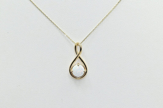 14k Solid Gold Opal Necklace, Real Gold Opal Twist Pendant,  October Birth Stone Necklace For Her, Handmade Fine Jewelry by Selanica