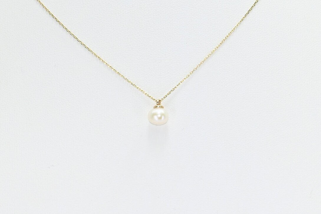 14k Solid Gold Natural Pearl Necklace, Real Gold Pearl Pendant,  Elegant Pearl Necklace For Her, Handmade Fine Jewelry by Selanica