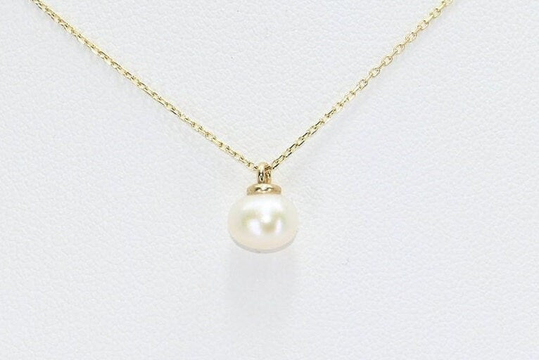 14k Solid Gold Natural Pearl Necklace, Real Gold Pearl Pendant,  Elegant Pearl Necklace For Her, Handmade Fine Jewelry by Selanica