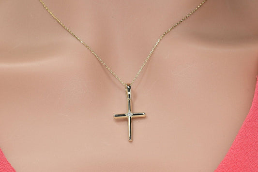 14k Solid Gold Cross Necklace, Real Gold Cross Pendant, Elegant Cross Necklace For Her, Handmade Fine Jewelry by Selanica