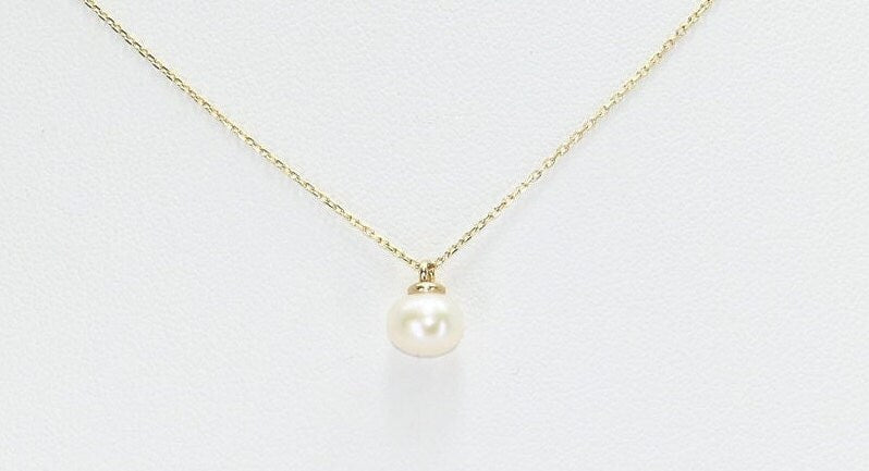 14k Solid Gold Natural Pearl Necklace, Real Gold Pearl Pendant,  Elegant Pearl Necklace For Her, Handmade Fine Jewelry by Selanica