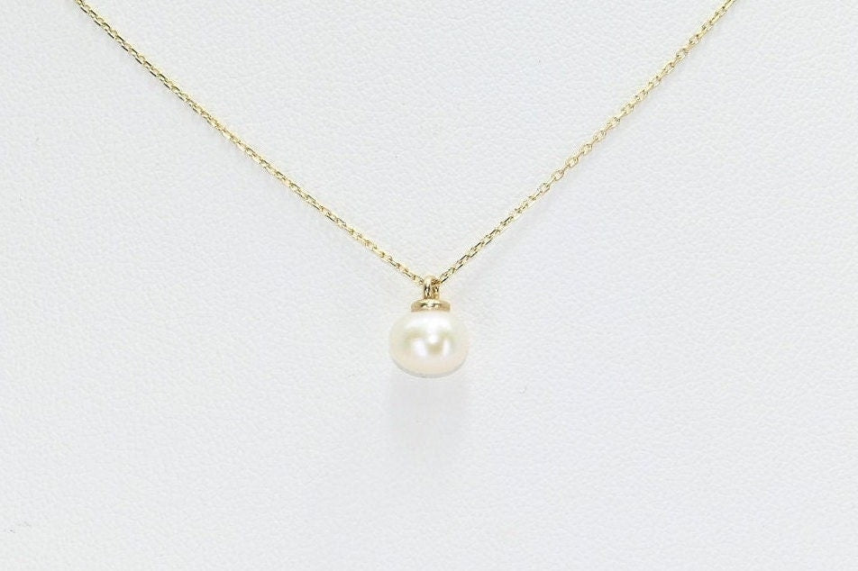 14k Solid Gold Natural Pearl Necklace, Real Gold Pearl Pendant,  Elegant Pearl Necklace For Her, Handmade Fine Jewelry by Selanica