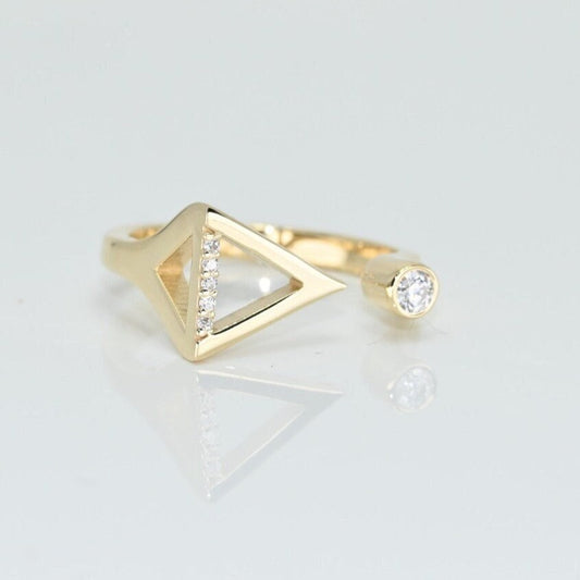 14k Solid Gold Triangle Ring, Real Gold Open Band Ring, Unique Design Geometric Ring For Her, Handmade Fine Jewelry By Selanica