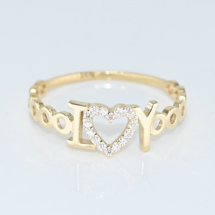 14k Solid Gold Love You Ring, Real Gold Heart Ring, Unique Design Band For Her, Handmade Fine Jewelry By Selanica