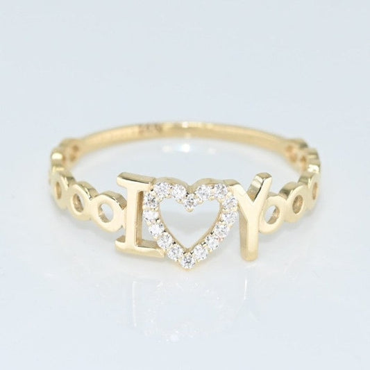 14k Solid Gold Love You Ring, Real Gold Heart Ring, Unique Design Band For Her, Handmade Fine Jewelry By Selanica