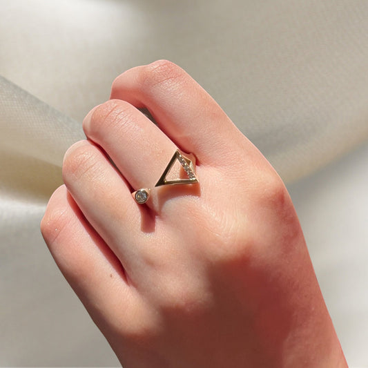 14k Solid Gold Triangle Ring, Real Gold Open Band Ring, Unique Design Geometric Ring For Her, Handmade Fine Jewelry By Selanica