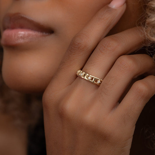 14k Solid Gold Premium Chain Ring, Real Gold Chain Band, Unique Design Ring For Her, Handmade Fine Jewelry By Selanica