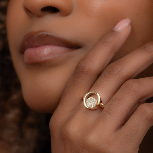 14k Solid Gold Round Ring, Real Gold Circle Ring, Unique Design Premium Ring For Her, Handmade Fine Jewelry By Selanica