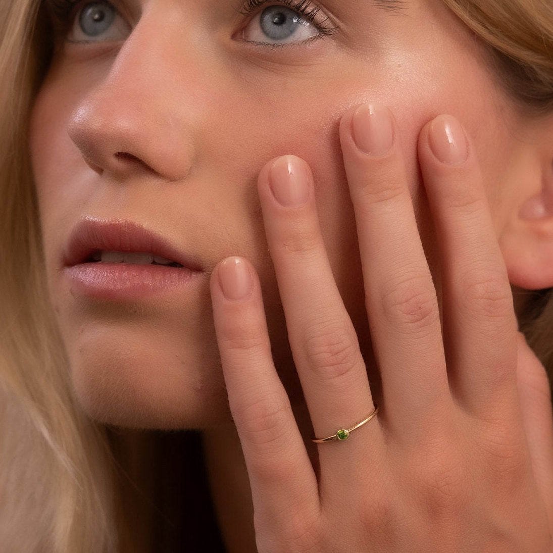 14k Solid Gold Emerald Ring, Real Gold Dainty Stackable Bezel Ring, Minimalist Design Emerald Ring, Handmade Fine Jewelry By Selanica