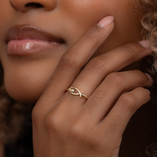 14k Solid Gold Fish Ring, Real Gold Fish Ring, Handmade Premium Fine Jewelry By Selanica