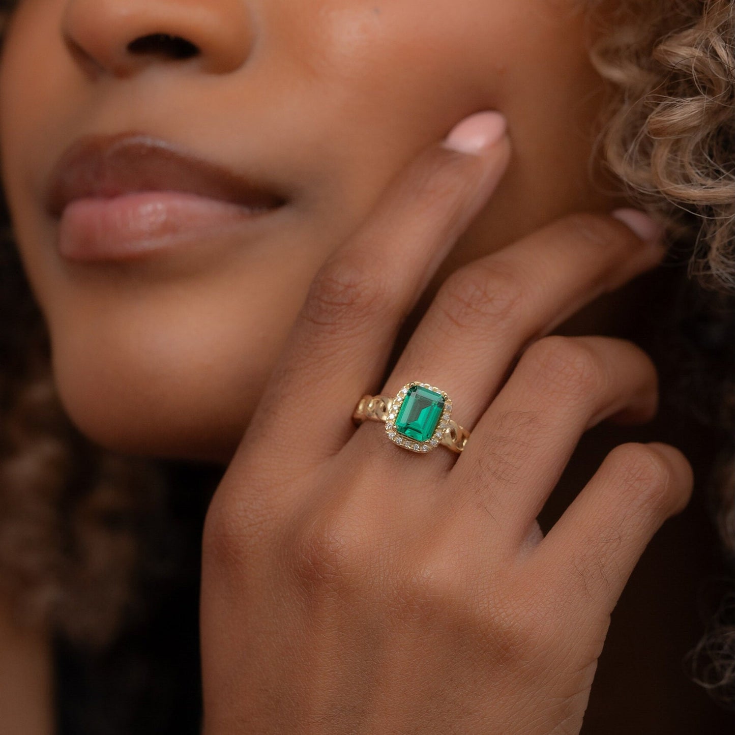 14k Solid Gold Emerald Art Deco Ring / Real Gold Premium Baguette Ring /  Handmade Fine Jewelry By Selanica